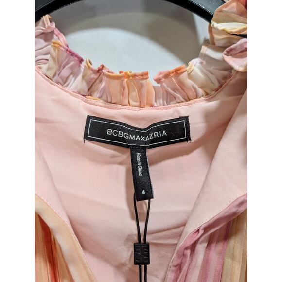 BCBGMAXAZRIA Multicolor Ruffle Chiffon Dress Size 4 NWT - Picture 3 of 10